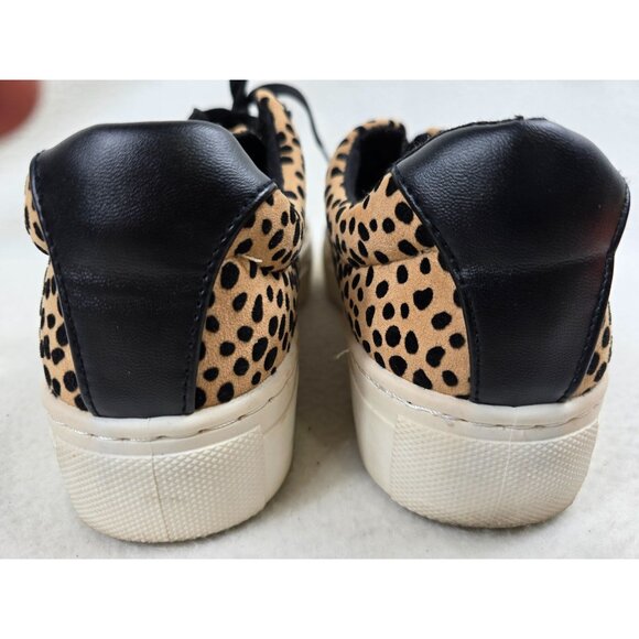 Qupid Leopard Print Sneakers Size 9 Womens Casual Shoes Beige Black Lace-Up - Picture 5 of 7